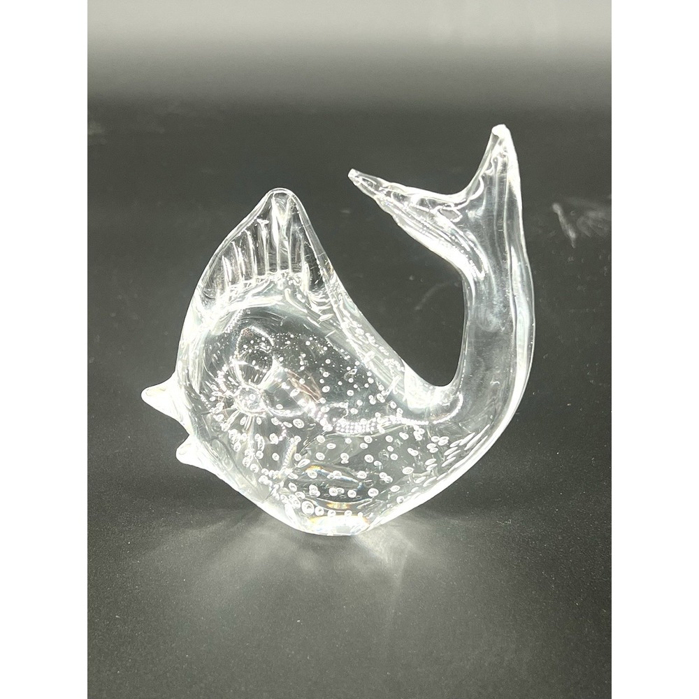 Hand Blown Small Glass Clear Art Crystal Fish Figurine Paperweight Sweden